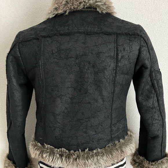 TRENDING By DEEP Los Angeles VEGAN leather & faux FUR Moto biker COAT SMALL EUC! - Picture 2 of 5